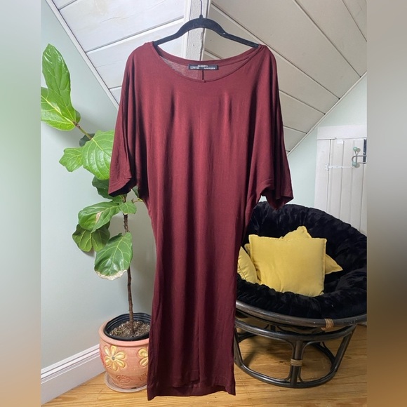 AllSaints Darcy Dress Bat Wing Short Sleeve in Burgundy Size 2 - Picture 3 of 9